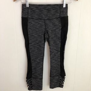 Athleta Cropped Leggings Grey Space‎ Dye Activewear Size XS Mesh Criss Cross